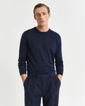 EVENING BLUE, LINEN BLEND C-NECK, FRONT-VIEW BY GANT AU.