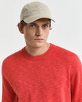 BRICK RED, LINEN BLEND C-NECK, CLOSE-UP BY GANT AU.