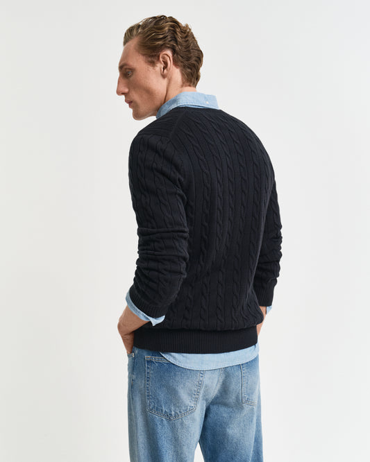 BLACK, COTTON CABLE C-NECK, BACK-VIEW BY GANT AU.