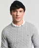 GREY MELANGE, COTTON CABLE C-NECK, CLOSE-UP BY GANT AU.