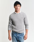 GREY MELANGE, COTTON CABLE C-NECK, FRONT-VIEW BY GANT AU.