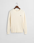 CREAM, COTTON CABLE C-NECK, FLAT-LAY BY GANT AU.