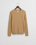 KHAKI MELANGE, COTTON CABLE C-NECK, FLAT-LAY BY GANT AU.