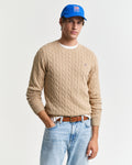 KHAKI MELANGE, COTTON CABLE C-NECK, FRONT-VIEW BY GANT AU.