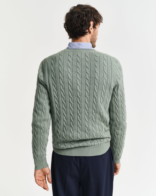 KALAMATA GREEN, COTTON CABLE C-NECK, BACK-VIEW BY GANT AU.