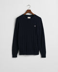 EVENING BLUE, COTTON CABLE C-NECK, FLAT-LAY BY GANT AU.