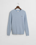 FRESH BLUE, COTTON CABLE C-NECK, FLAT-LAY BY GANT AU.