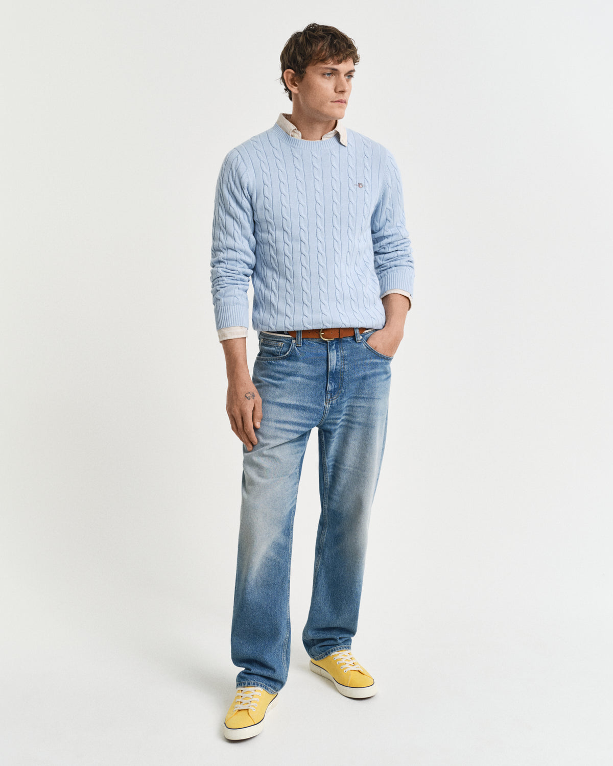 FRESH BLUE, COTTON CABLE C-NECK BY GANT AU.
