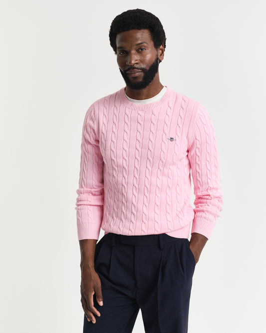 CALIFORNIA PINK, COTTON CABLE C-NECK, FRONT-VIEW BY GANT AU.