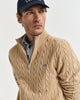 KHAKI MELANGE, COTTON CABLE HALF ZIP, CLOSE-UP BY GANT AU.