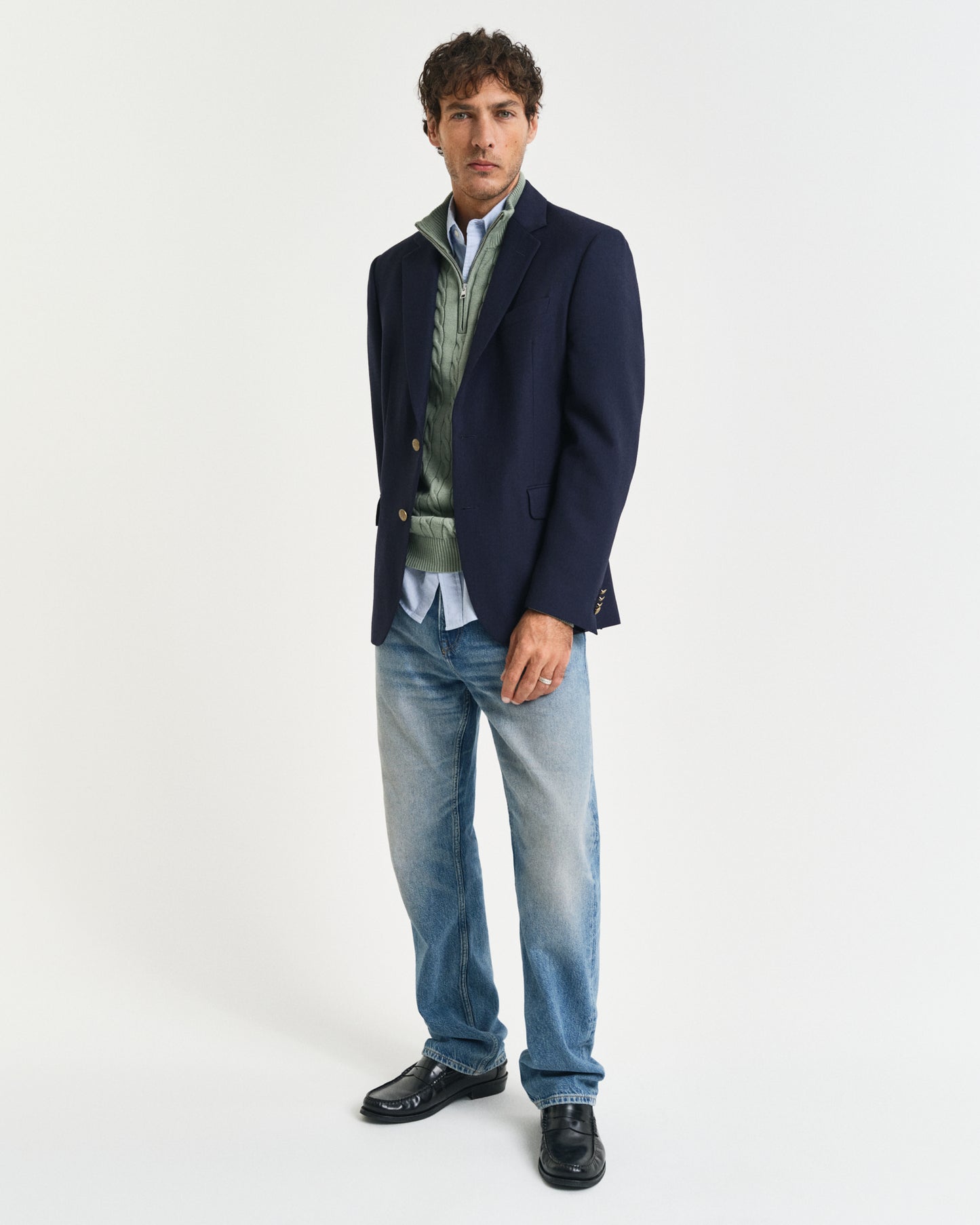 KALAMATA GREEN, COTTON CABLE HALF ZIP BY GANT AU.