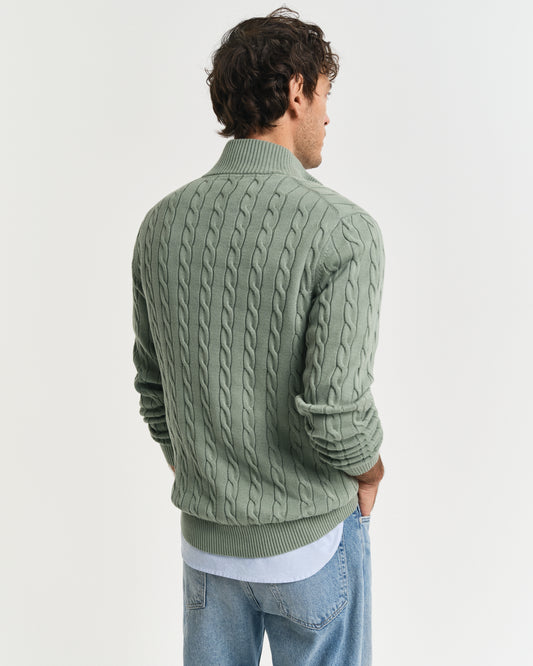 KALAMATA GREEN, COTTON CABLE HALF ZIP, BACK-VIEW BY GANT AU.