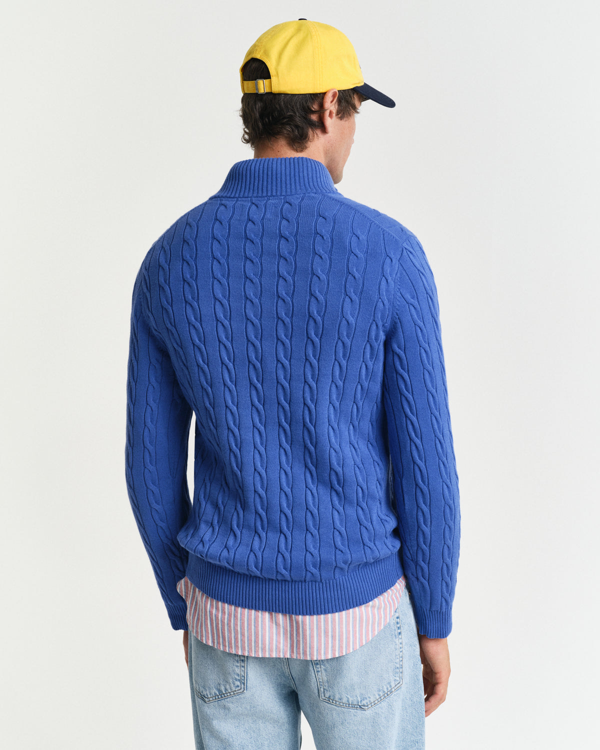 RICH BLUE, COTTON CABLE HALF ZIP, BACK-VIEW BY GANT AU.