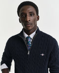 EVENING BLUE, COTTON CABLE HALF ZIP, CLOSE-UP BY GANT AU.