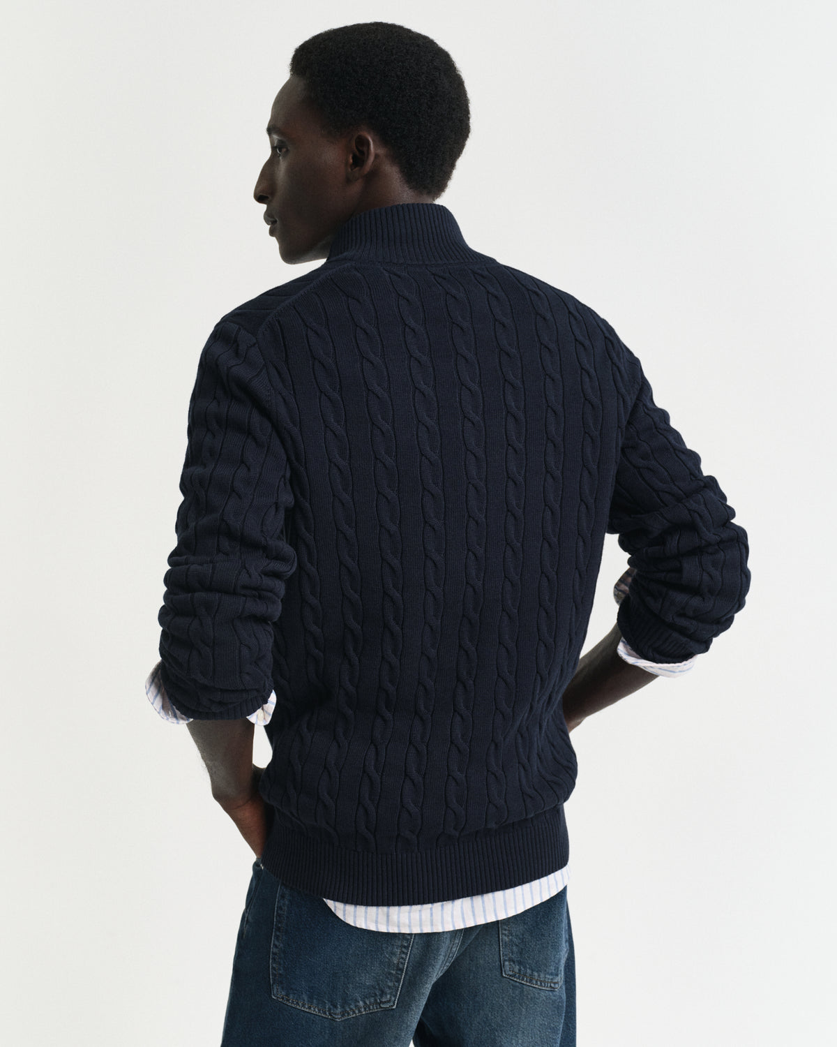EVENING BLUE, COTTON CABLE HALF ZIP, BACK-VIEW BY GANT AU.