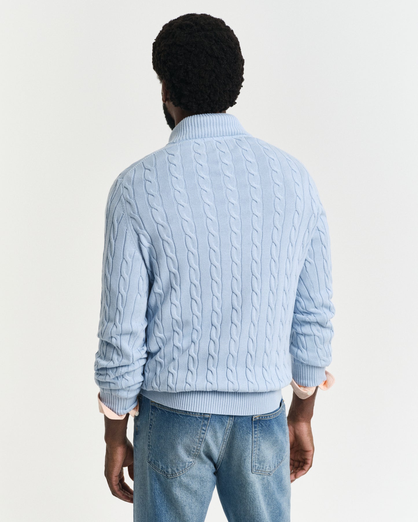FRESH BLUE, COTTON CABLE HALF ZIP, BACK-VIEW BY GANT AU.
