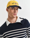 MODEL WEARING STRIPED COTTON C-NECK