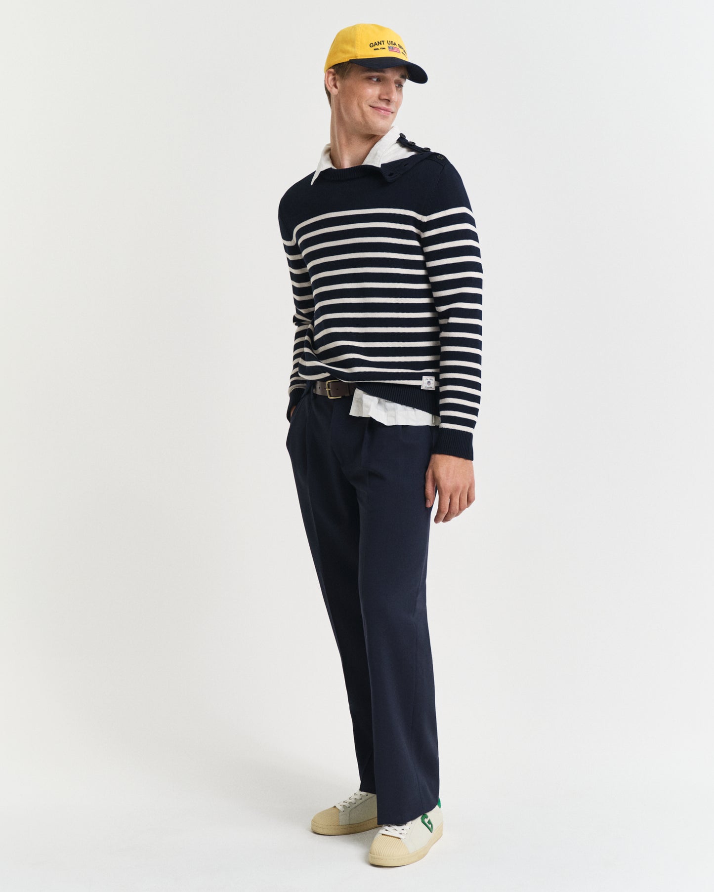 EVENING BLUE, STRIPED COTTON C-NECK BY GANT AU.