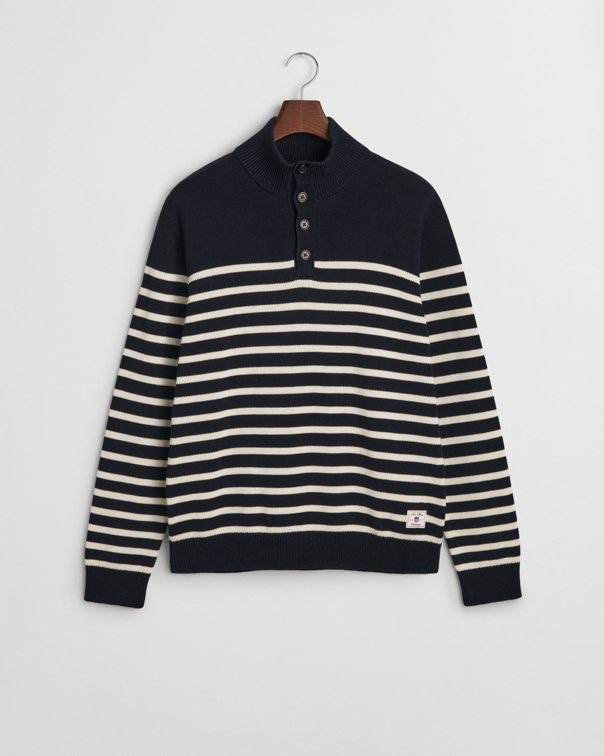 EVENING BLUE, STRIPED COTTON HALF BUTTONED NECK, FLAT-LAY BY GANT AU.