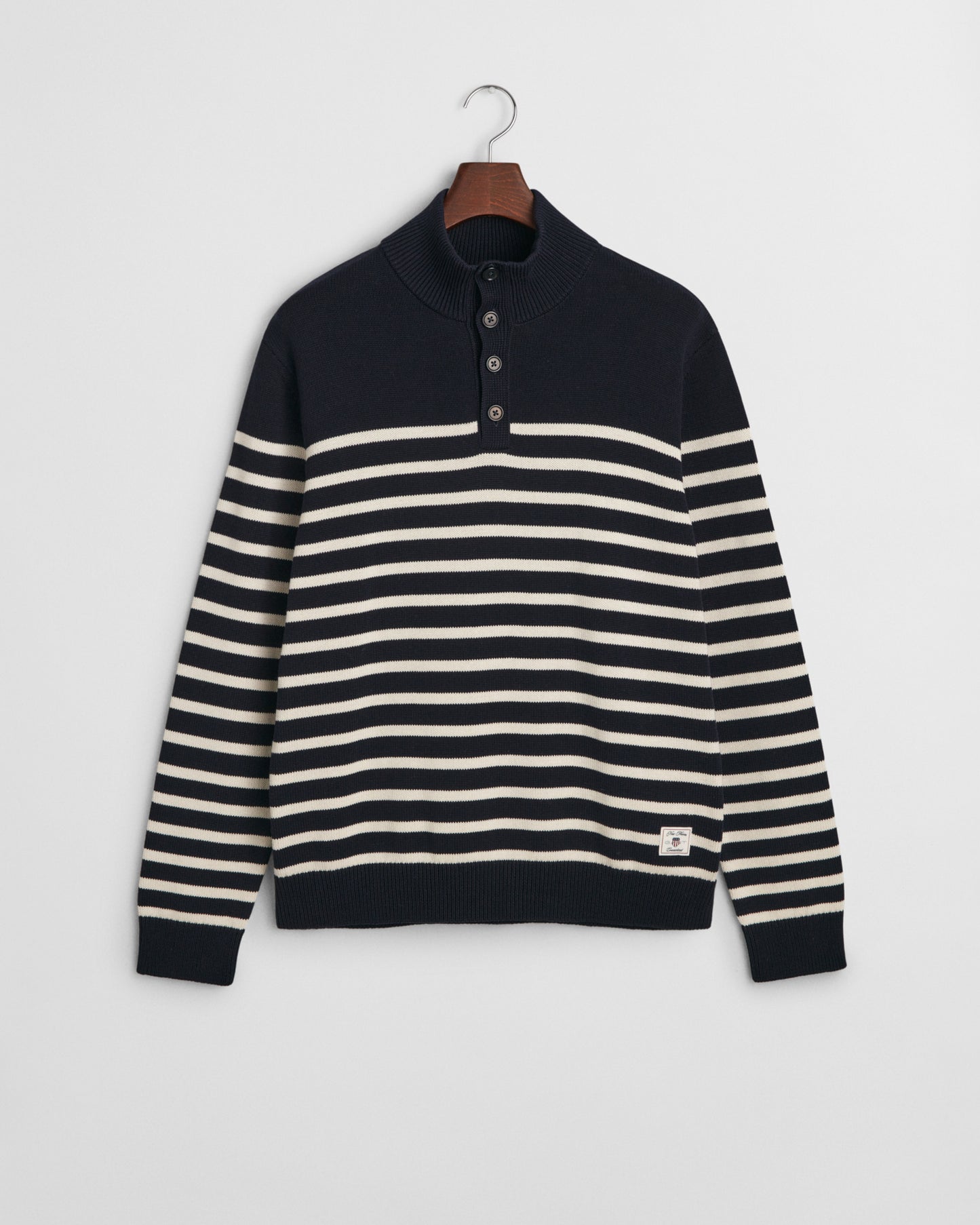 EVENING BLUE, STRIPED COTTON HALF BUTTONED NECK, FLAT-LAY BY GANT AU.
