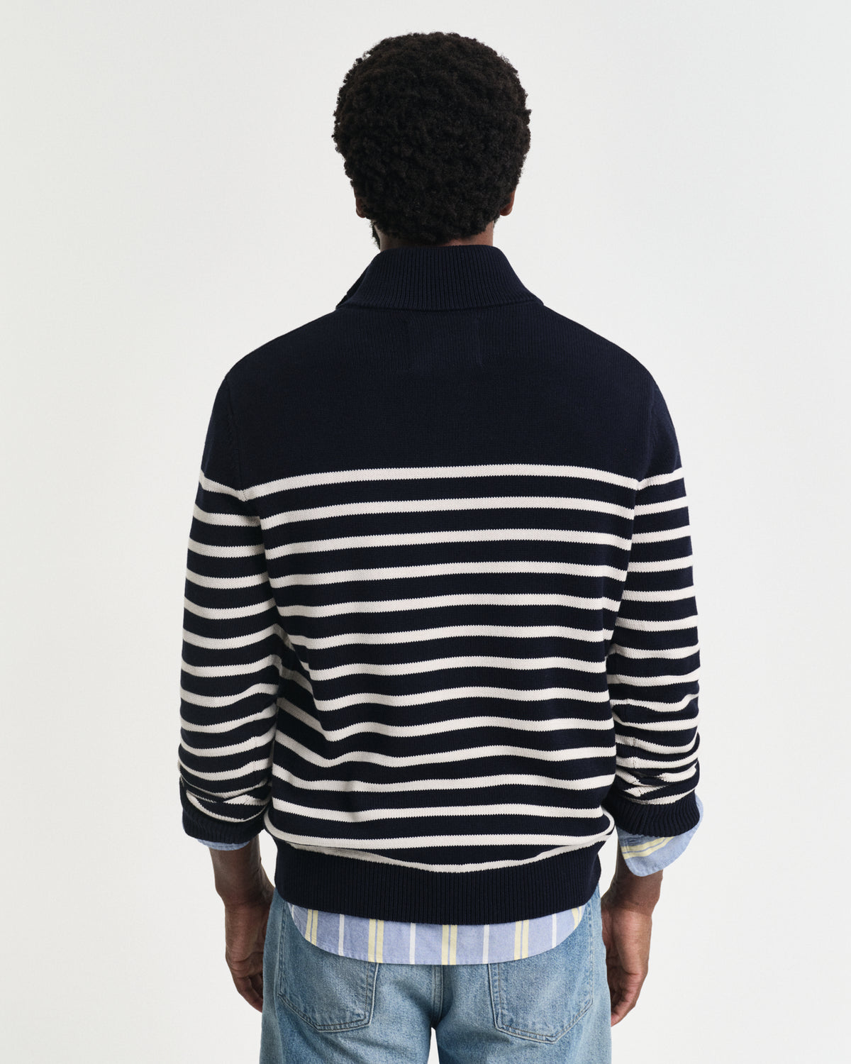 EVENING BLUE, STRIPED COTTON HALF BUTTONED NECK, BACK-VIEW BY GANT AU.