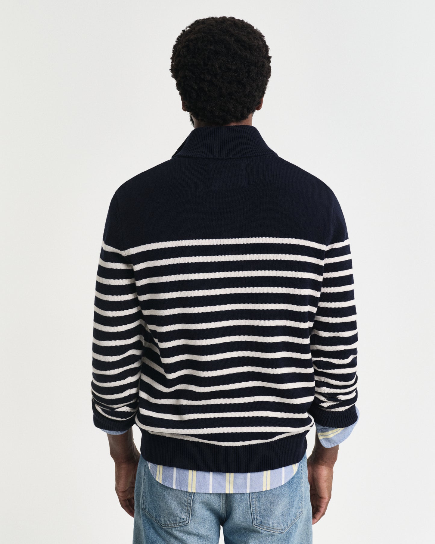 EVENING BLUE, STRIPED COTTON HALF BUTTONED NECK, BACK-VIEW BY GANT AU.