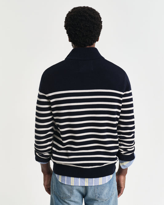 EVENING BLUE, STRIPED COTTON HALF BUTTONED NECK, BACK-VIEW BY GANT AU.