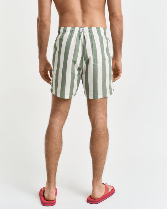 KALAMATA GREEN, BLOCK STRIPE SWIM SHORTS, BACK-VIEW BY GANT AU.
