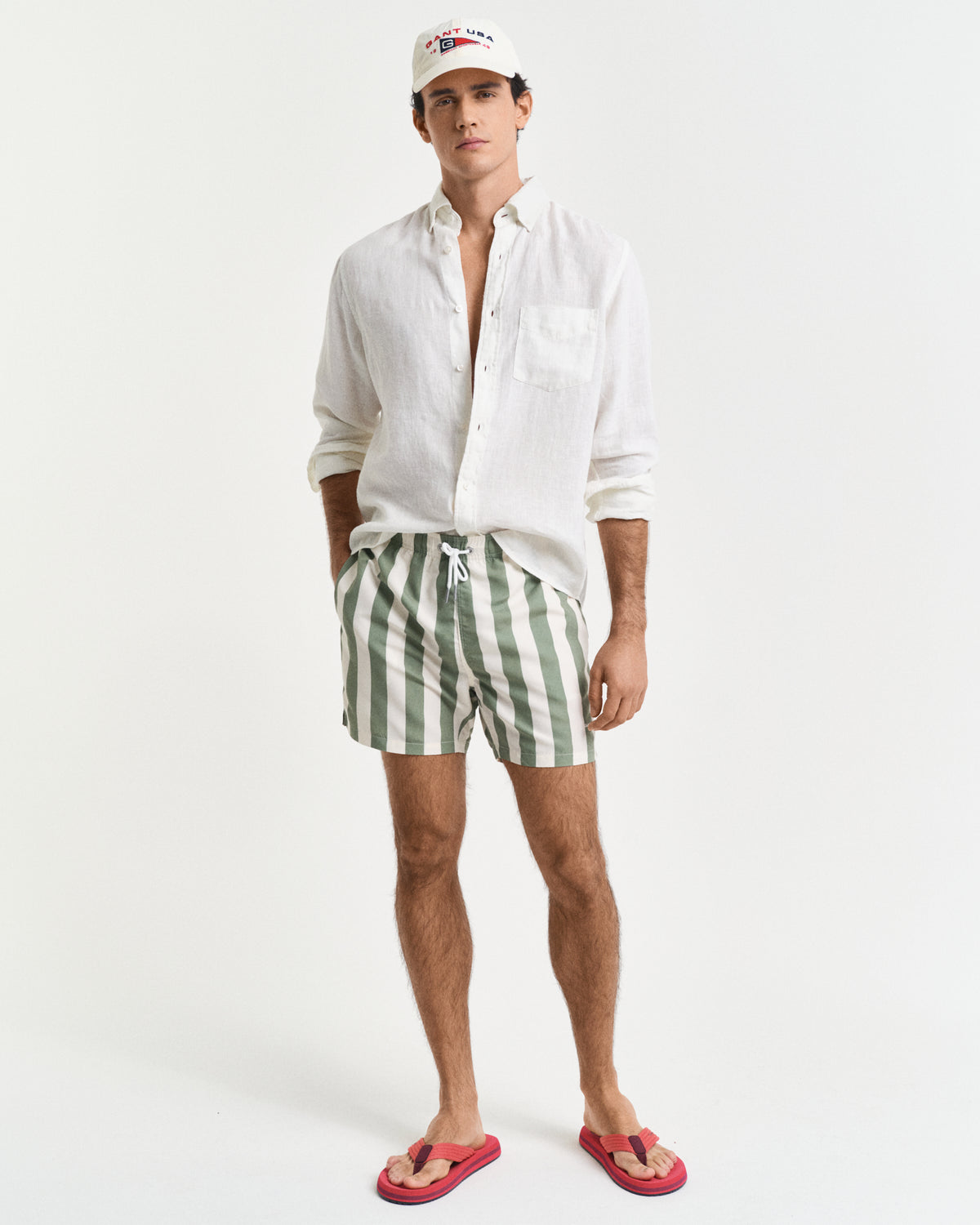 KALAMATA GREEN, BLOCK STRIPE SWIM SHORTS BY GANT AU.