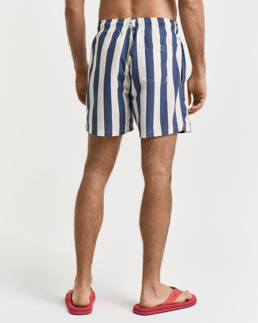 DUSTY NAVY, BLOCK STRIPE SWIM SHORTS, BACK-VIEW BY GANT AU.