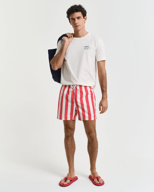 WATERMELON RED, BLOCK STRIPE SWIM SHORTS BY GANT AU.