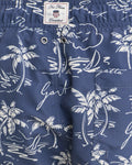 MODEL WEARING ISLAND PRINT SWIM SHORTS