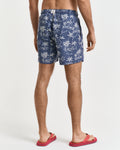 DUSTY NAVY, ISLAND PRINT SWIM SHORTS, BACK-VIEW BY GANT AU.