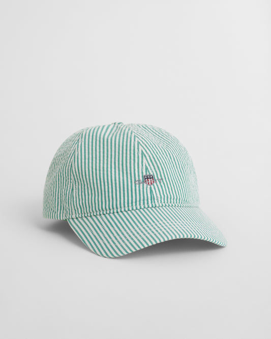 VIVID GREEN, STRIPED SEERSUCKER CAP, FRONT-VIEW BY GANT AU.
