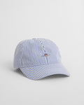 RICH BLUE, STRIPED SEERSUCKER CAP, FRONT-VIEW BY GANT AU.