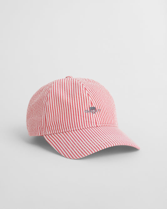 RUBY RED, STRIPED SEERSUCKER CAP, FRONT-VIEW BY GANT AU.