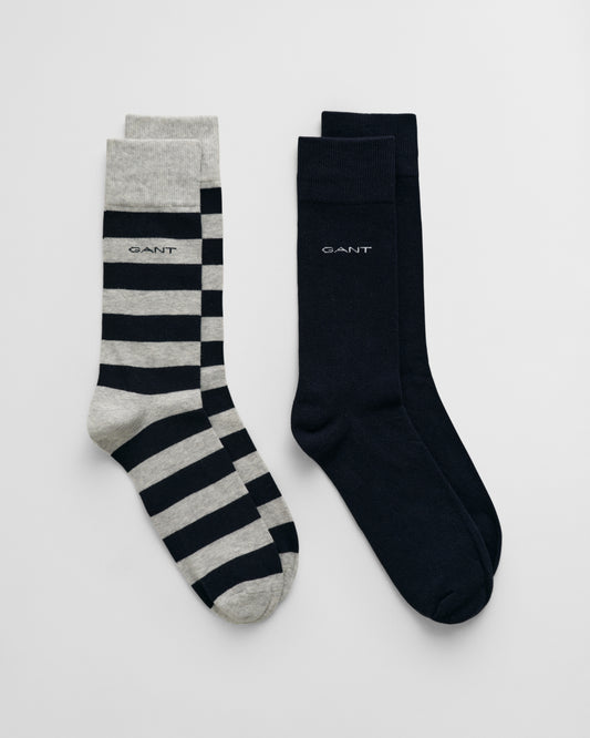 LIGHT GREY MELANGE, BARSTRIPE AND SOLID SOCKS 2-PACK BY GANT AU.