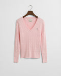 SALMON, STRETCH COTTON CABLE V-NECK, FLAT-LAY BY GANT AU.