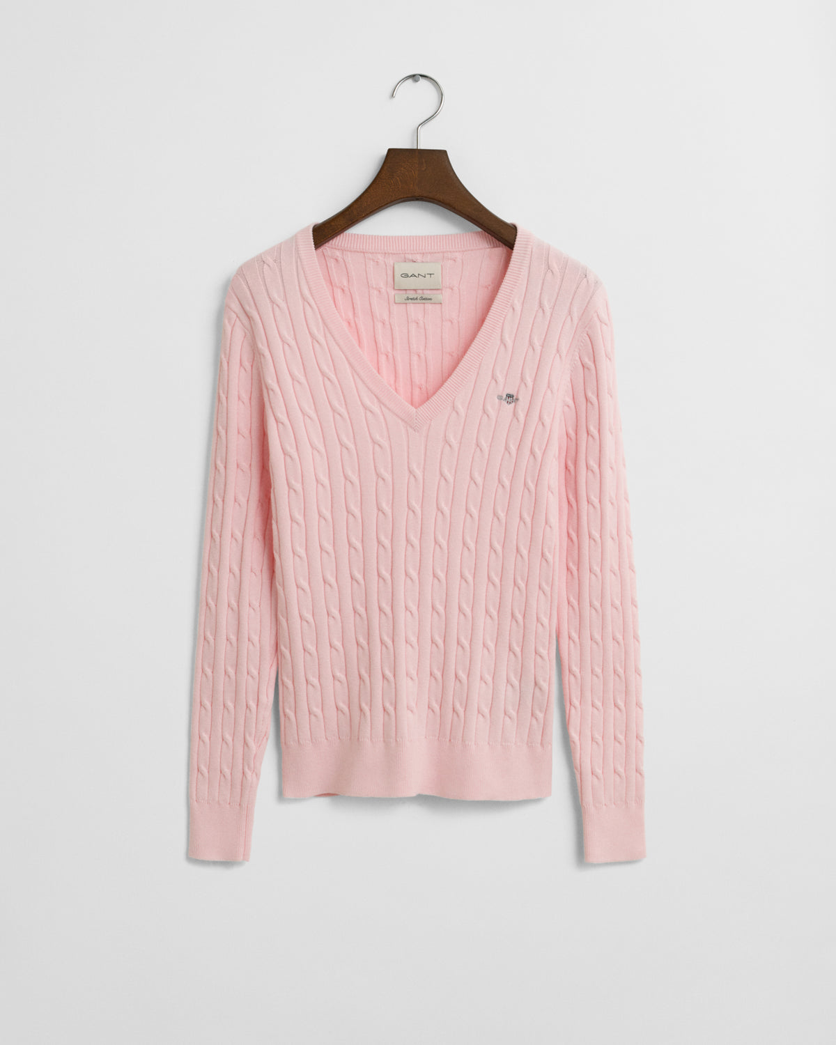 SALMON, STRETCH COTTON CABLE V-NECK, FLAT-LAY BY GANT AU.