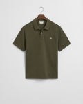 KHAKI GREEN MELANGE, REG SHIELD SS PIQUE POLO BY GANT AU.