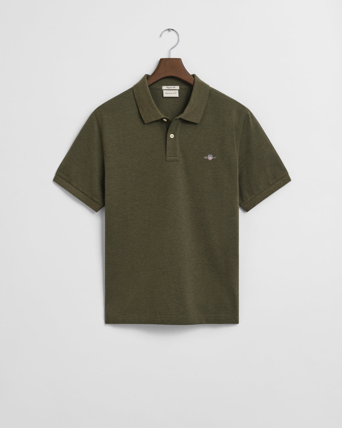 KHAKI GREEN MELANGE, REG SHIELD SS PIQUE POLO BY GANT AU.
