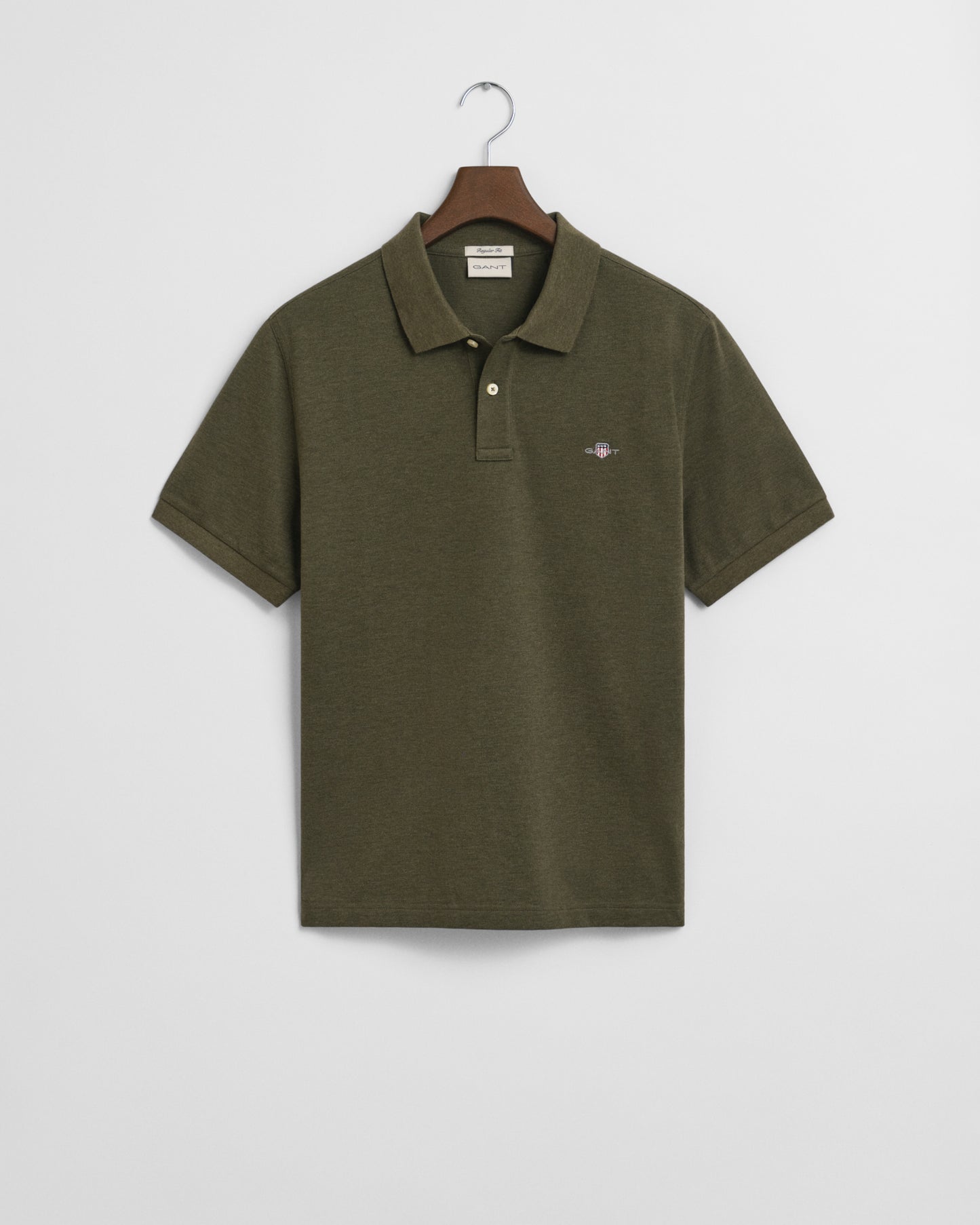 KHAKI GREEN MELANGE, REG SHIELD SS PIQUE POLO BY GANT AU.