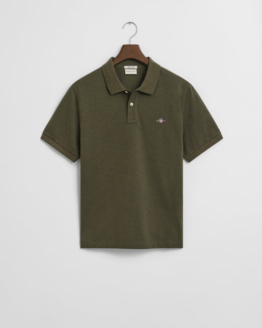 KHAKI GREEN MELANGE, REG SHIELD SS PIQUE POLO BY GANT AU.