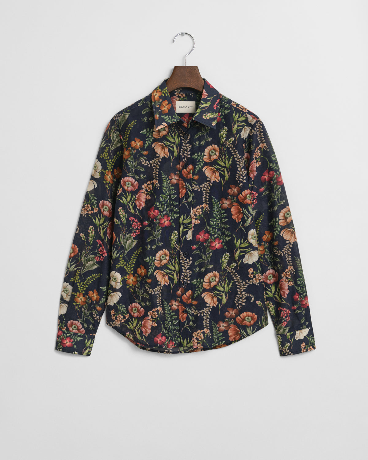 EVENING BLUE, REG FLORAL PRINT COT SILK SHIRT BY GANT AU.