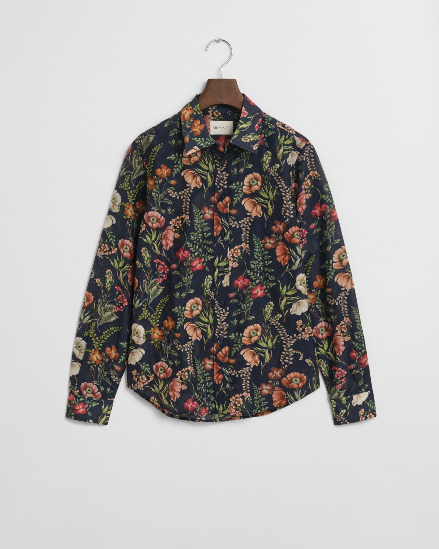 EVENING BLUE, REG FLORAL PRINT COT SILK SHIRT BY GANT AU.