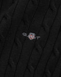 BLACK, STRETCH COTTON CABLE C-NECK, CLOSE-UP BY GANT AU.
