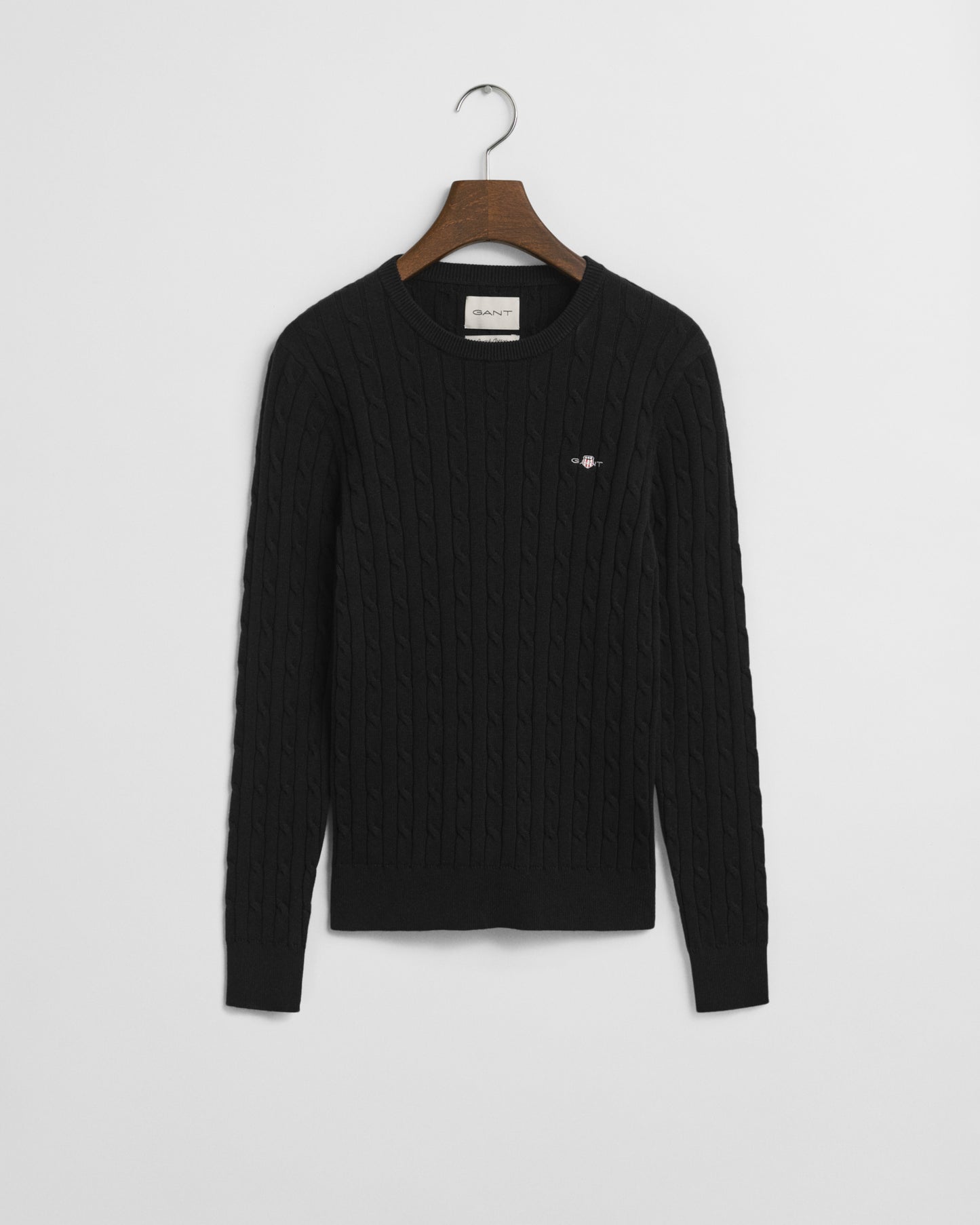 BLACK, STRETCH COTTON CABLE C-NECK BY GANT AU.