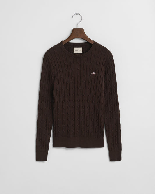 DEEP BROWN, STRETCH COTTON CABLE C-NECK BY GANT AU.