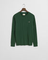 FOREST GREEN, COTTON CABLE C-NECK BY GANT AU.