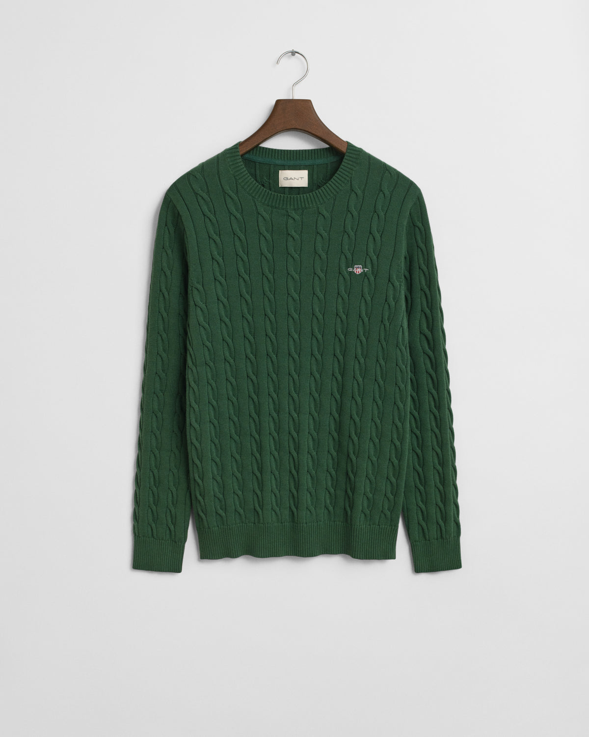 FOREST GREEN, COTTON CABLE C-NECK BY GANT AU.